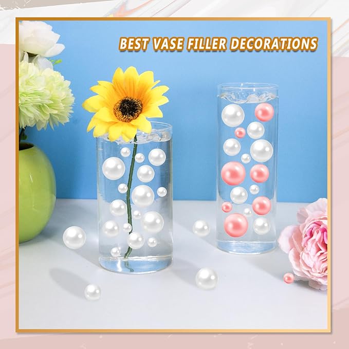 300Pcs Vase Filler White No Hole Faux Pearl Beads for Vase Filling Decorations, Candle Centerpieces, Wedding Centerpieces, Home Party Decor (8/14/20mm)