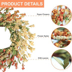 Artgar Fall Wreath, Fall Wreaths for Front Door, 24 in Fall Decor Floral Wreath, Door Wreaths for Front Door Outside All Season for Thanksgiving Home Indoor Outdoor Wall Decor (White&Orange)