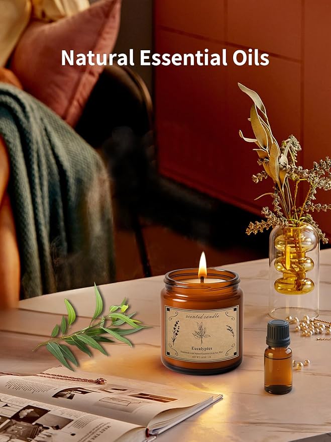 Home Scented Candles, 16oz Large Jar Scented Candle – Eucalyptus Soy Wax Candle with 100 Hour Burn Time, Long Lasting Aromatherapy Candle for Stress Relief, Fresh Home Fragrance & Spa Gifts