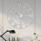 1st owned Large Wall Clock for Living Room Decor Silent Non-Ticking Decorative Wall Clock Roman Numerals Vintage Battery Operated for Kitchen Farmhouse Cafe Office Decor (Silver, 32 Inches)