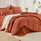 JOLLYVOGUE Queen Comforter Set, Ultra-Soft Bed in a Bag Queen Size 7 Pieces, Oeko-TEX Certified Bedding Set with Down Alternative Comforter, Sheets, Pillowcases & Shams, Burnt Orange