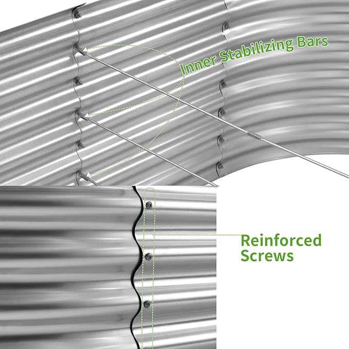 Land Guard 24“ Tall Galvanized Raised Garden Bed Kit, Galvanized Planter Garden Boxes Outdoor, Oval Large Metal Raised Garden Bed for Vegetables (Classic Silver, 4×2×2ft)