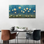 LASMOND Teal Dandelion Wall Art for Living Room Abstract Blowball Canvas Painting Prints Large Flower Floral Grassland Bedroom Decoration Modern Artwork Decor (40x20 Inches)