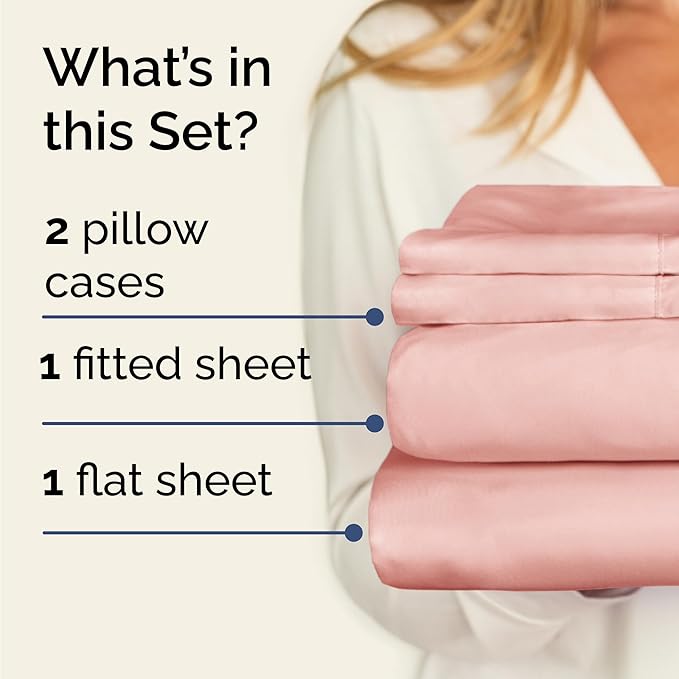 Twin Sheets Set 4 Piece - Includes 2 Pillowcases - Bed Sheets Twin Size - Soft Hotel Luxury Bedding - Cooling, Comfy, Cozy & Breathable - 1 Flat & 1 Fitted & 2 Pillowcases w/ Deep Pockets - Baby Pink