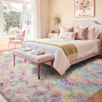 8x10 Ft Extra Large Shag Kids Colorful Rug for Living Room, Ultra Soft Fluffy Furry Area Rugs for Nursery Bedroom Indoor Floor, Girls Aesthetic Carpet Home Decor (Rainbow)