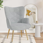 Nalupatio Mid Century Modern Velvet Accent Chair, Tufted Button High Back Chair, Upholstered Wingback Armchair with Metal Legs, High Back Side Chair for Living Room Bedroom, Grey