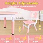 FUNLIO Kids Table and 4 Chairs Set, Height Adjustable Toddler Table and Chair Set for Ages 3-8, Easy to Wipe Arts & Crafts Table, for Classrooms/Daycares/Homes, CPC & CE Approved (5-Piece Set) - Pink