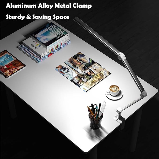 VERSKI LED Desk Lamp With Dual Light Source, Eye-Caring Optical Lens, 5 Color Modes & Brightness, 18W Brightest, Swing Arm Office Lamp, Clamp Lamp for Home Office, Work and Task