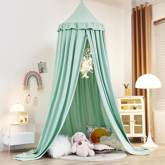 Kertnic Decor Canopy for Kids Bed, Soft Smooth Playing Tent Canopy Girls Room Decoration Princess Castle, Dreamy Mosquito Net Bedding, Children Reading Nook Canopies in Home (Green)