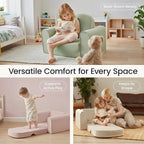 Tiny Land 2-in-1 Foldable Kids Couch with Pockets – Soft Thick Toddler Sofa, Lounger Couch, Convertible Kids Chair for Playroom, Bedroom or Living Room, Gift for Boys & Girls (Pink)