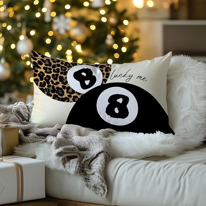 Leopard Star Lucky 8 Ball Throw Pillow Covers 20x12, Cheetah Print Room Decor, Trendy Funky Y2K Leopard Print Decorative Pillow Covers for Girls Room Dorm Apartment Home