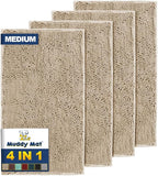 Muddy Mat® 4-Piece Beige Medium 30"X19" AS-SEEN-ON-TV Highly Absorbent Microfiber Door Mat, Bath Mat and Pet Rug, Non slip Thick Washable, Soft Chenille for Kitchen Bathroom Bedroom Indoor and Outdoor