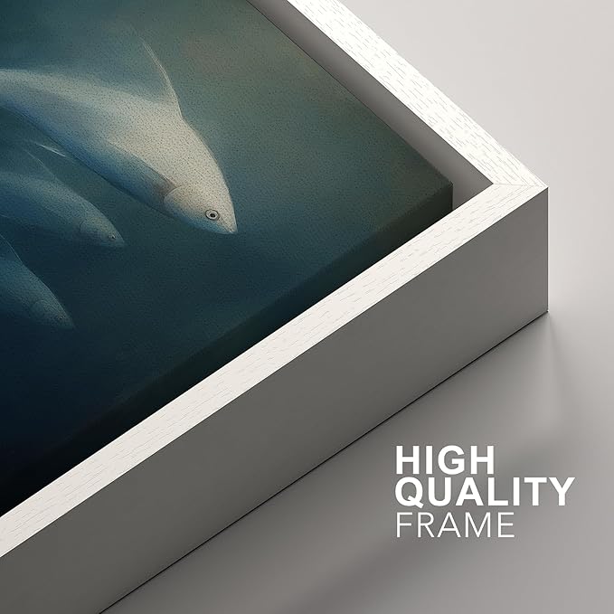 SIGNFORD Framed Canvas Print Wall Art Set Deep Sea Fish Serene Underwater Life in Dark Tones Illustration Modern Art Decorative Nordic Nature for Living Room, Bedroom, Office - 16"x24"x2 White