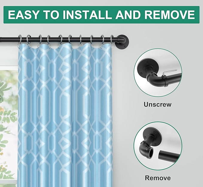 Industrial Curtain Rods, 2 Pack 1 Inch Heavy Duty Curtain Rods, Indoor/Outdoor Curtain Rod, Wrap Around Blackout Curtain Rod, Rustic Black Drapery Rods for Windows 36 to 72 inch