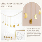 Mkono Moon Phase Wall Hanging Boho Aesthetic Room Decor Metal Moons Garland Hanging Art Bohemian Home Decoration for Girls Room Nursery Bedroom Livingroom Dorm, Ideal, Gold, 50"