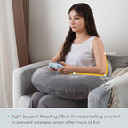 QUEEN ROSE Reading Pillow, Gaming Pillow for Lap, Sitting in Bed or Sofa, Extra Arm Rest for Reading, Playing or Crocheting, Soft Velvet Grey