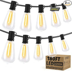 OHLUX Exterior Hanging Lights,180FT Connectable Outside Patio Lights with 94 Shatterproof ST38 LED Vintage Bulbs,2200K Connectable & Waterproof for Deck Porch Bistro Gazebos Balcony Pool(120FT+60FT)
