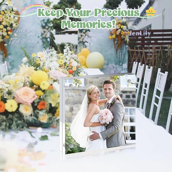 4x4 Acrylic Picture Frames 24 Pack, 20mm Thicker Frameless Clear Picture Frame Freestanding Double-Sided Magnetic Acrylic Frames Desktop Display for Wedding Table Numbers Bedroom Home Office