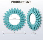 Honiway Beach Wall Decor Mirror 12 inch Wood Coastal Wall Decor Sunburst Boho Home Decor Room Decor for Bedroom Living Room Bathroom Cyan