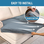 H.VERSAILTEX Velvet Stretch Sectional Couch Covers 3 Pieces Sofa Seat Cushion Covers L Shape Separate Cushion Couch Chaise Cover for Both Left/Right Couch (Large Sofa 2 Seater + 1 Chaise, Stone Blue)