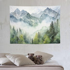 HZOHNAGO Mountain Tapestry Misty Green Forest Mountain Pattern Printed Wall Tapestry Wall Hanging for Bedroom Living Room Dorm 40" W x 30" H