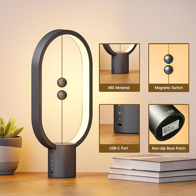 Table Lamp for Bedroom - Balance Lamp,Bedside Lamp with Touch Dimmer,Nightstand Lamp,3 Level Brightness Rechargered Night Light for Home,Office,College Dorm (Black)