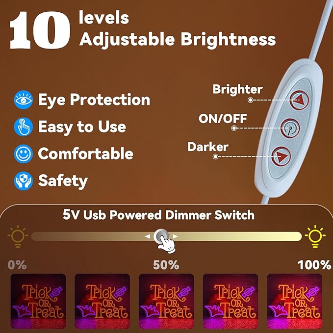 Trick or Treat Neon Sign for Wall Decor Dimmable LED Neon Halloween Light for Wall Decor, LED Halloween Light Up Sign Decor for Wall Bedroom Home Bar Halloween Party Decor Halloween Present for Trick or Treat Party Backdrop