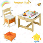 Kids Table and Chair Set, 3 in 1 Wooden Activity Table with Detachable Tabletop, Toddler Table and Chair Set with Storage Drawer, Kids Play Table for Children Art, Craft, Eating, Learning