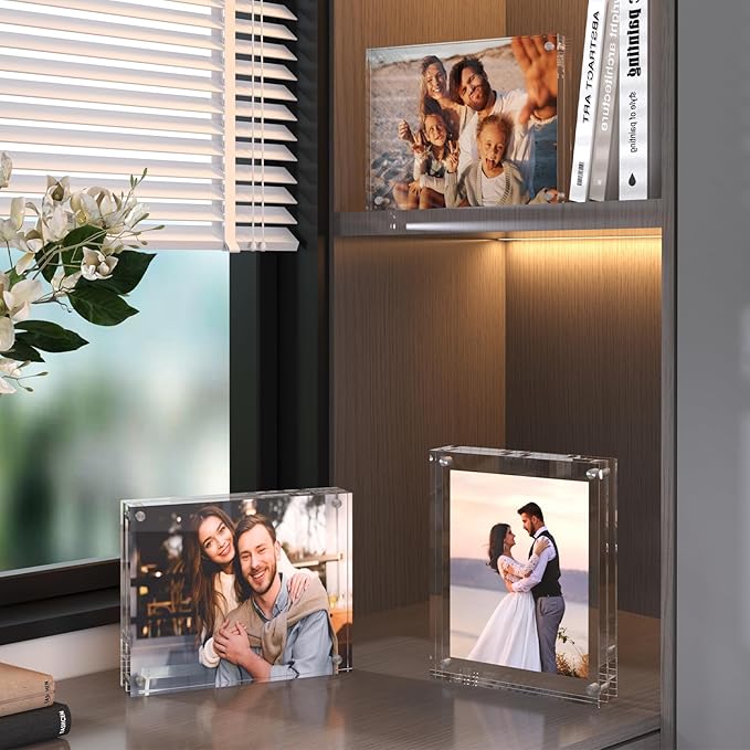 Acrylic Picture Frame, 2pack 8x10 Inch Photo Double-Sided Frames, Magnetic 12+12MM Thickness Picture Frame Clear Photo Frame Stand, Double-Sided Acrylic Frame Stand (2pack 8x10)