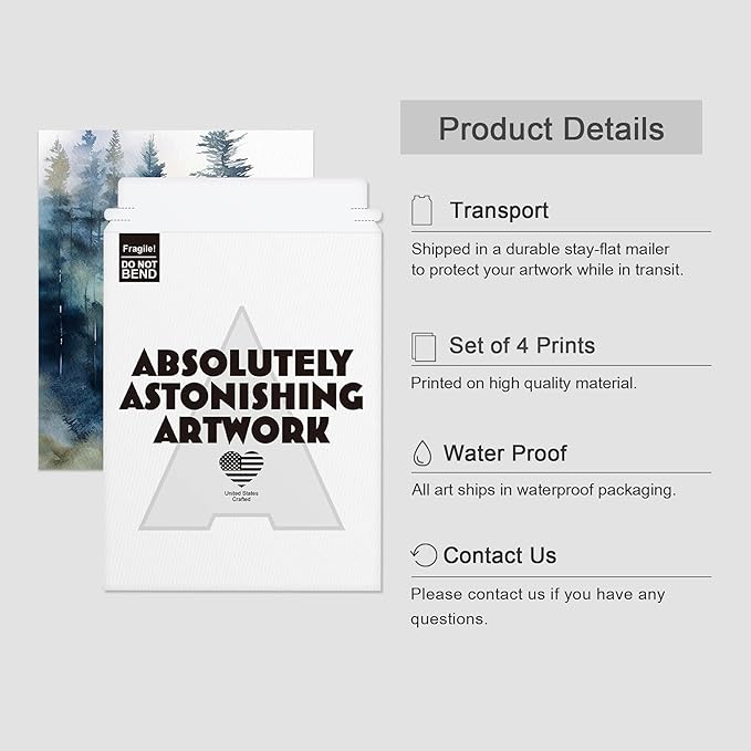 SIGNWIN Adhesive Canvas Poster Green & Teal Watercolor Forest Pine Trees Nature Wilderness Photography Realism Decorative Rustic Cozy Zen for Living Room, Bedroom, Office - 11"x14"x4