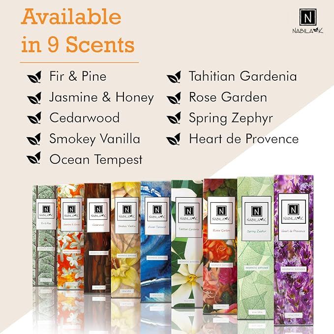 Nabila K Tahitian Gardenia Reed Diffuser Set – Exotic Floral & Spiced Aromatic Oil for Home – Long-Lasting, Smokeless Scent – Made in USA – Includes Reeds + Bottle – Flameless Candle Alternative