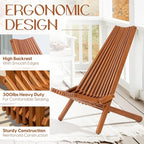 IDZO Elina FSC Eucalyptus Tamarack Chairs, 22.5x31.5x36 in, Weatherproof Wood, Lightweight 19 lb Design, Folding High-Backrest, Natural Finish – Ideal for Patio Furniture Set or Outdoor Furniture