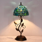 Small Tiffany Lamp Sea Blue Pearl Style Stained Glass Table Lamp Metal Leaf Accent Desk Memory Lamp Sympathy 8X20 Inch