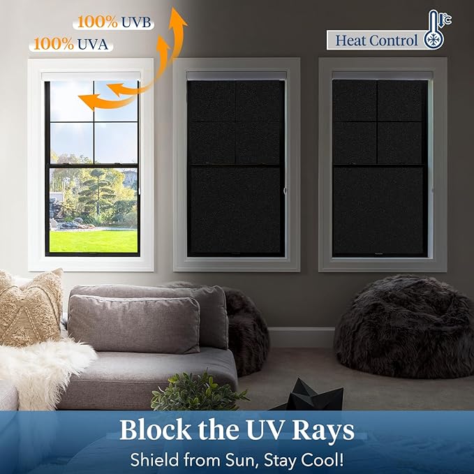 Haton Blackout Window Film, Frosted Privacy Cover for Glass, Sun Light Blocking Black Out Window Tint, Static Cling Room Darkening Heat Control Shades for Home Day and Night, Black 17.5" x 78.7"