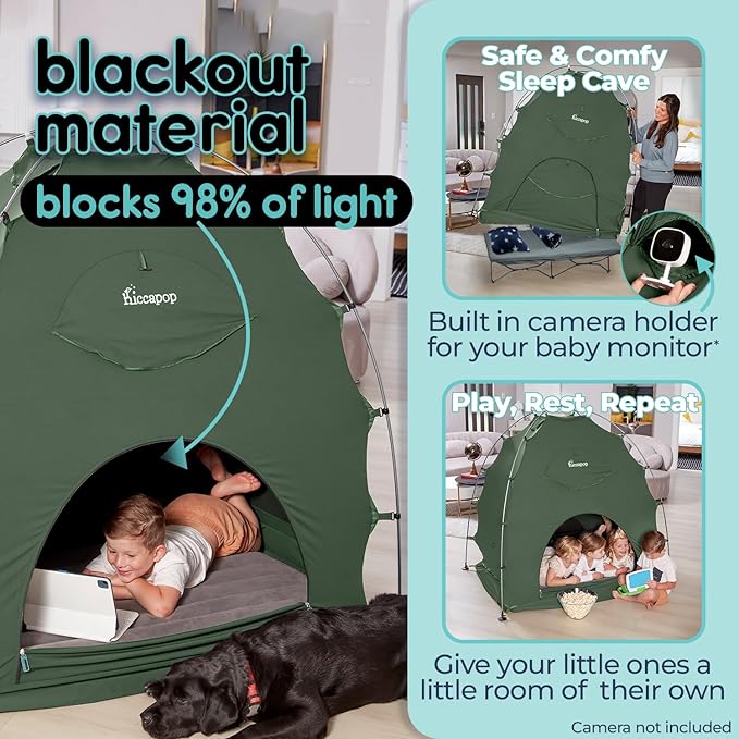 Hiccapop Daydreamer Blackout Tent for Pack and Play, Patented Portable Crib Tent, Blackout Canopy Crib Cover, Sleep Pod for Kids