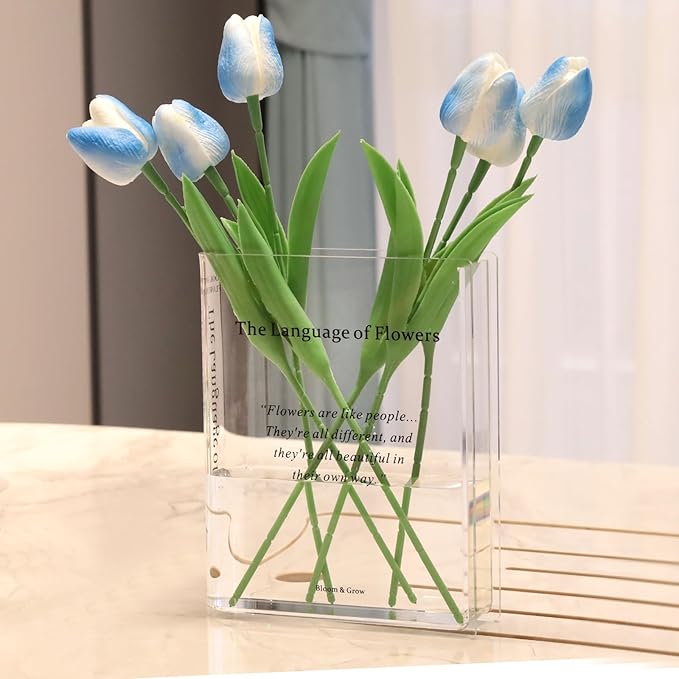 Book Vase for Flowers Home Décor,Artistic and Cultural Flavor Decorative Acrylic Clear Vase for Home and Office,Creative Gifts for Book Lovers. (Transparent)