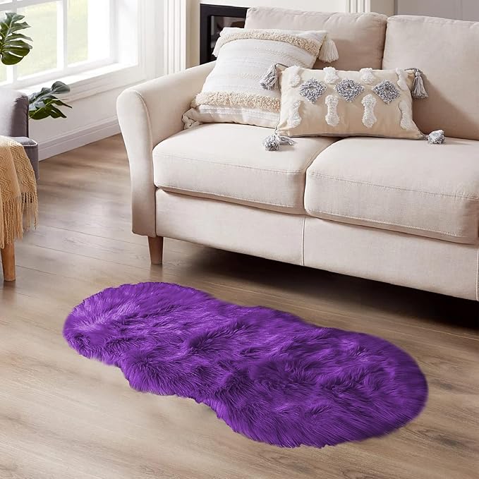 Latepis Fluffy Rug for Bedroom 2x4 Purple Shag Rugs Washable Faux Fur Sheepskin Rug Living Room Carpet Fuzzy Shaggy Rugs for Dorm Chair Cute Home Décor