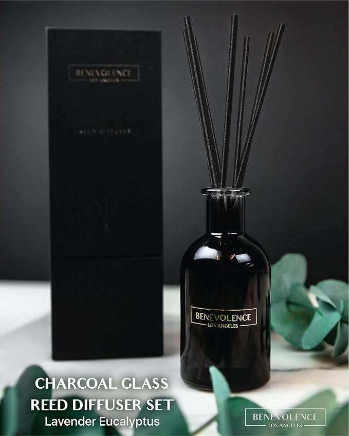 Benevolence LA Reed Diffusers for Home, Lavender & Eucalyptus Relaxing Fragrance | Aromatherapy Reed Diffuser Sticks with Gift Box, Scented Sticks for Bathroom | Home Décor