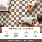 jinchan Runner Rug 2x6 Hallway Washable Modern Checkered Geometric Lattice Kids Bedroom Rug Indoor Floor Cover Non Slip Soft Carpet for Nursery Room Kitchen Laundry Room Home Brown