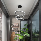 O'NEELDY Modern 3 Ring LED 52W Black Pendant Light with Irregular Ring Lights Adjustable Hanging Lamp for Dining Room Bedroom Kitchen Island Cafe