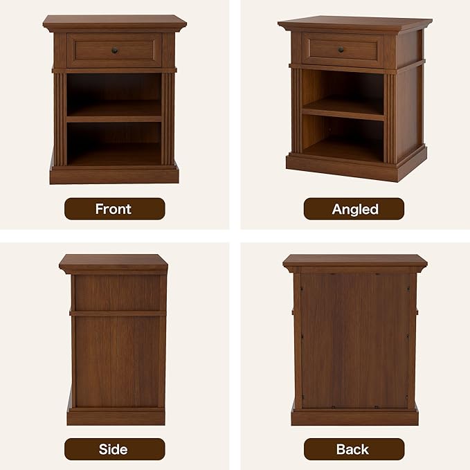 Mason Nightstand, Solid Wood End Table with Drawer, Timeless Classic Side Table for Bedroom, Living Room or Home Offices