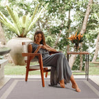 CAMILSON Outdoor Rug 5x7,Modern Outside Rugs for Patios Porches Waterproof Durable Washable Non-Shedding, Easy-to-Clean Indoor Outdoor Area Carpet (5 x 7, Bordered - Gray/White)