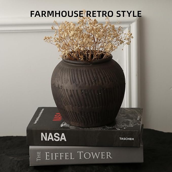 Farmhouse Vase for Home Decor, Vintage Rustic Terracotta Flower Vase Suitable for Home Decor, Living Room, Shelf, Dining Table. ZSHLXM