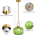 Modern Green Glass Pendant Light Fixtures, Mid Century Pendant Lights for Kitchen Island, 9.8" Gold Adjustable Height Ceiling Hanging Light Fixtures for Dining Room Entryway Bedroom Foyer Hallway