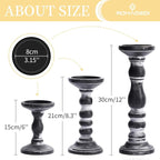 Candle Holder for Pillar Candles: Romadedi Set of 3 Decorative Wood Candlestick Holders, Rustic Wooden Candle Stand for Fireplace Mantle End Table Shelf in Farmhouse Style, Black 6”, 8.3”, 12”