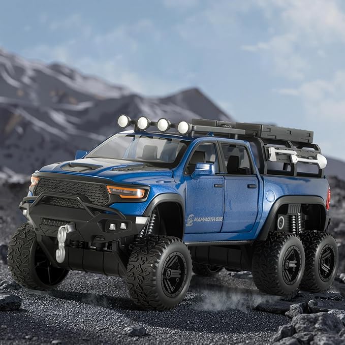 Toy Trucks for Boys 1/32 Diecast Trucks Mammoth Model Truck,Collectible Pickup Truck Model Kit,Pull Back Cars with Lights and Sounds,Toy Trucks for Boys Age 4-7（Blue）