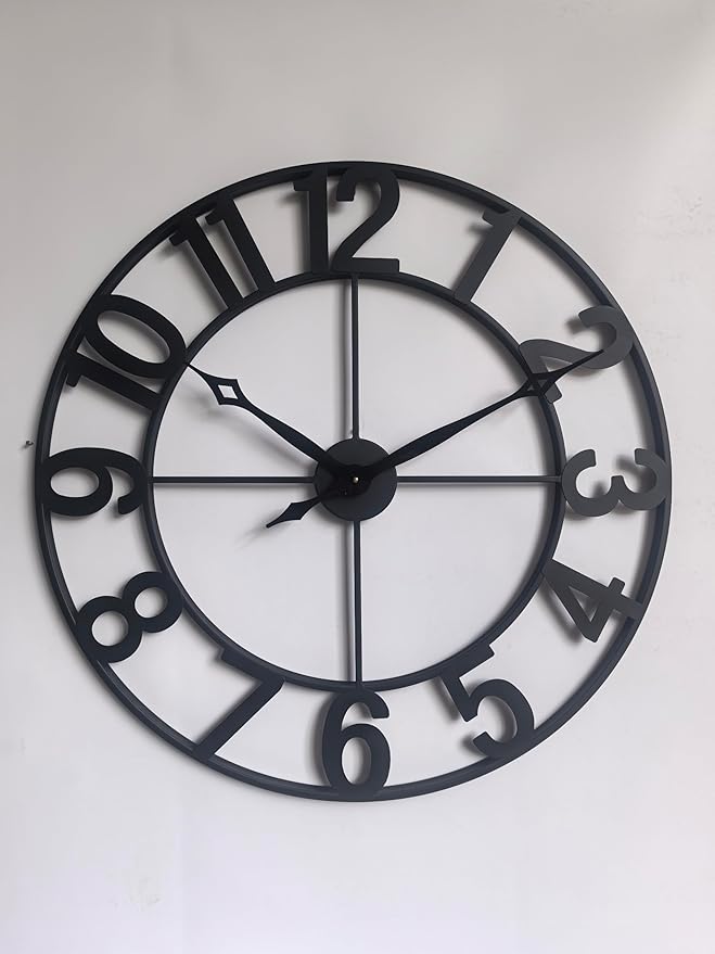 CLXEAST 30 Inch Wall Clocks for Living Room Decor, Black Metal Wall Clock, Arabic Numeral