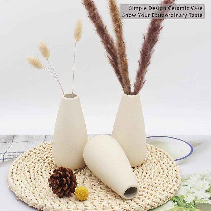 YANLING 6 Pack Modern Small Vase for Flowers, Light Yellow Ceramic Vases for Pampas Grass, Boho Vases for Home Decor Table Shelf Office Bedroom