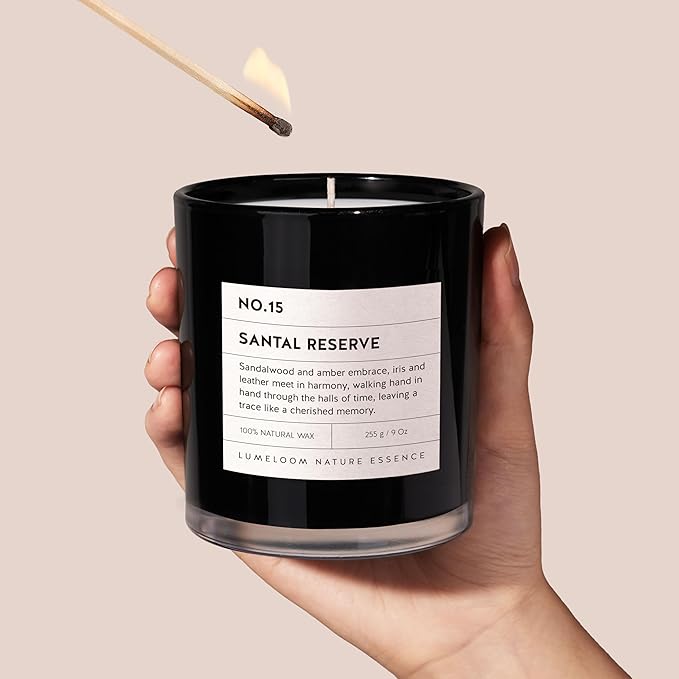 Santal Reserve Luxury Scented Candles, 9oz Soy Wax Candles for Home Scented, Sandalwood, Amber, Iris & Leather Scent, Long Burning Time, Gifts for Women, Men, Sister, Teacher