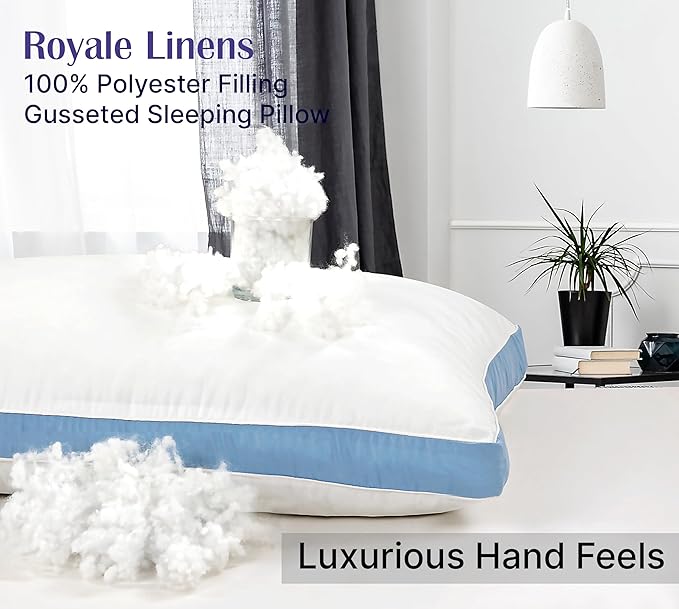 ROYALE LINENS Pillows Queen Size Set of 2 -Bed Pillows for Sleeping -Cooling Pillow for Back, Stomach or Side Sleepers -Down Alternative Queen Gusseted Pillows -Hotel Quality (20x30 Inches, Pack of 2)